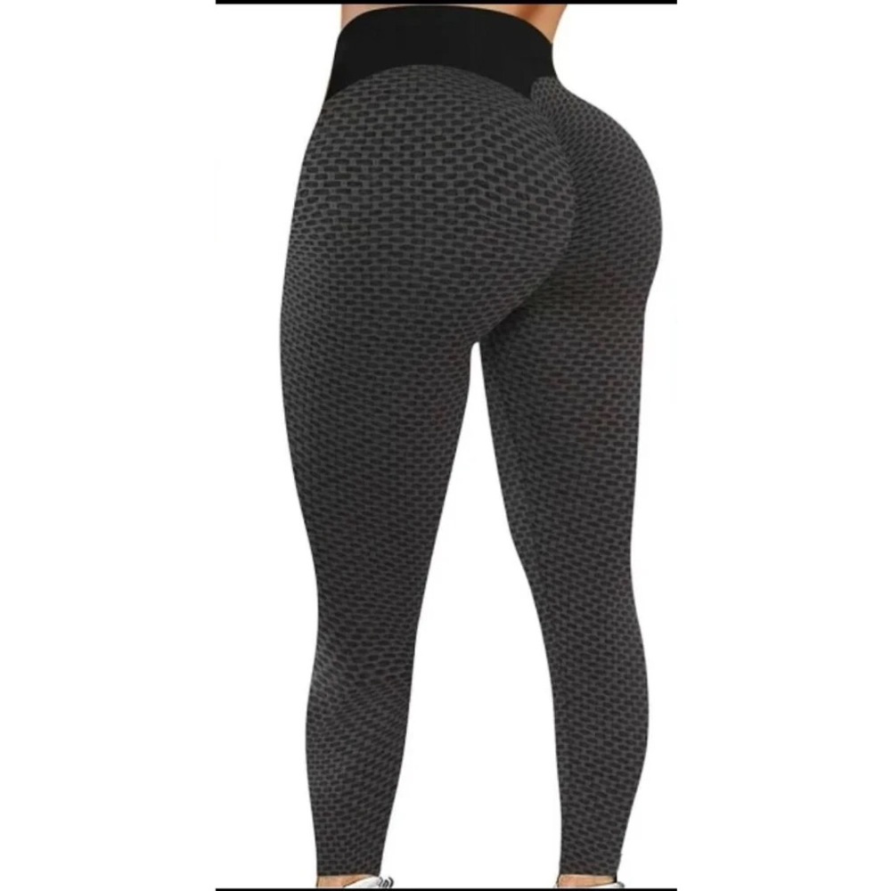 Amazon High Waist Textured Leggings Gray and Black